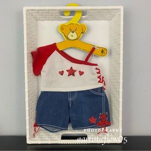 NEW! RARE! 2008 Build a Bear Off The Shoulder Tee With Jeans Outfit